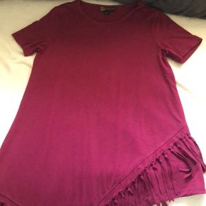 Maroon short sleeve dress with tassels